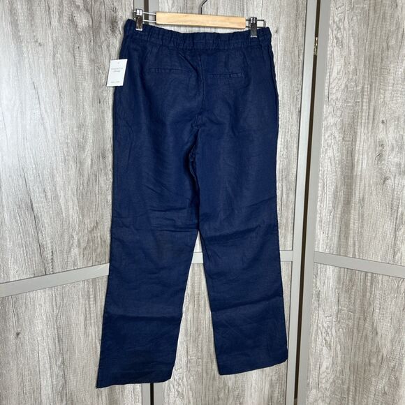 Charter Club Linen Pants Small Petite Navy Blue Pull On Straight Pockets - Picture 6 of 6
